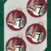 Set Of 4 Port Velvet Glass Ball Ornaments With Snowman Hugging Bear