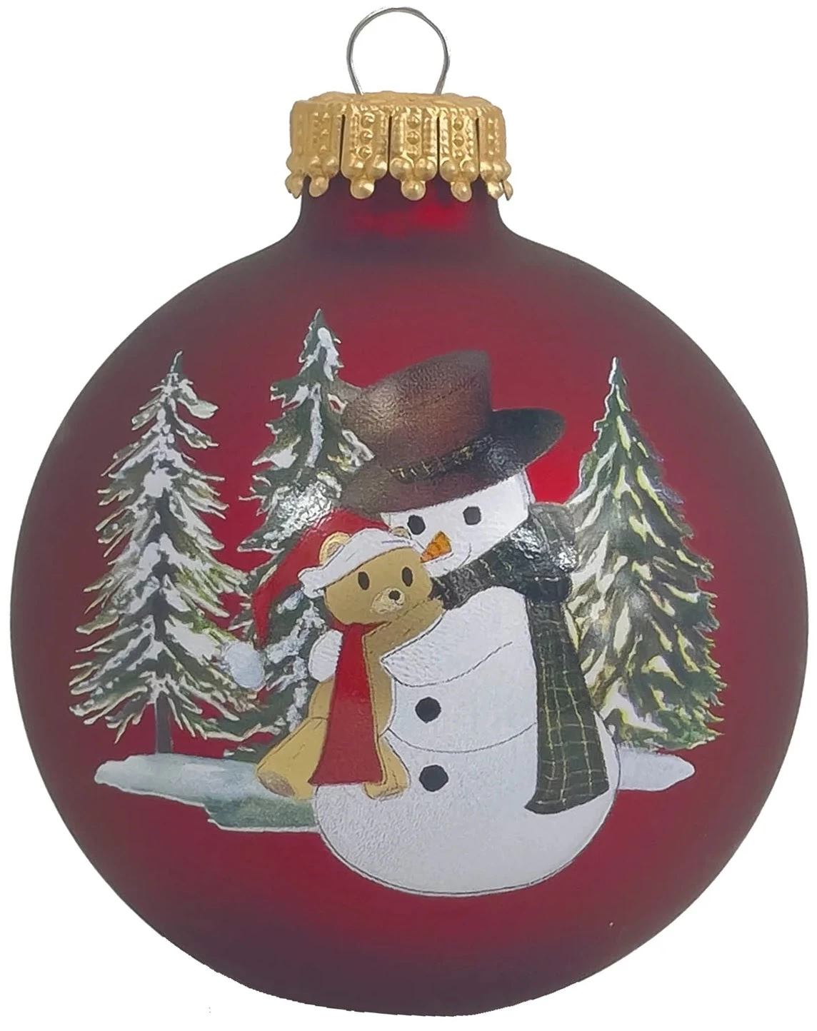 Set Of 4 Port Velvet Glass Ball Ornaments With Snowman Hugging Bear 4 Set Of 4 Port Velvet Glass Ball Ornaments With Snowman Hugging Bear - Image 2