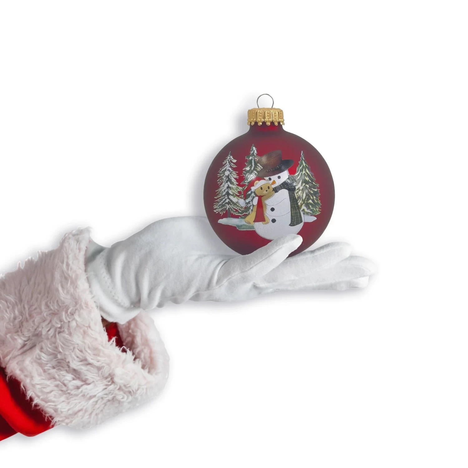 Set Of 4 Port Velvet Glass Ball Ornaments With Snowman Hugging Bear 7 Set Of 4 Port Velvet Glass Ball Ornaments With Snowman Hugging Bear - Image 5