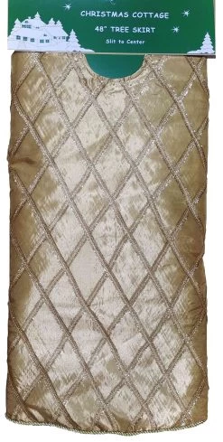 48" Gold And Glitter Criss-Cross Silk Tree Skirt -Outdoor Garden Living 989090