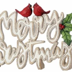 12" Resin Holly Merry Christmas Table Piece -Outdoor Garden Living 989257 2