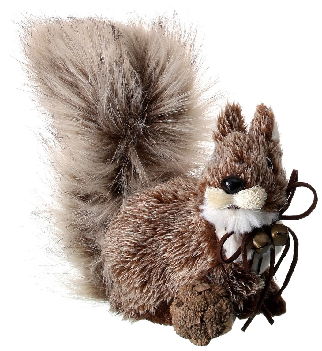 7" Furry Squirrel With Leather Bow & Bell Ornament 4 7" Furry Squirrel With Leather Bow & Bell Ornament - Image 2