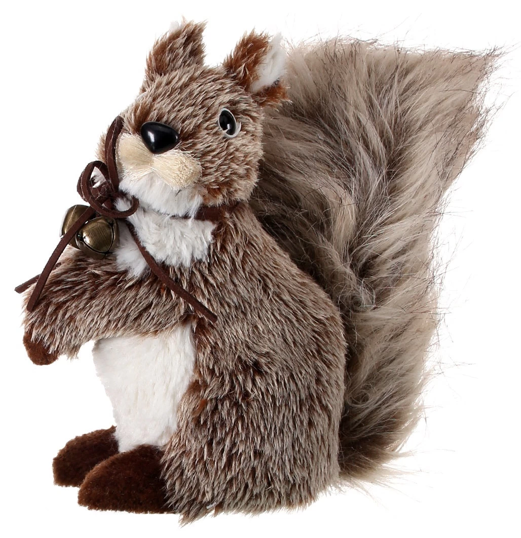 7" Furry Squirrel With Leather Bow & Bell Ornament 5 7" Furry Squirrel With Leather Bow & Bell Ornament - Image 3