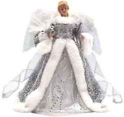 12" Silver/White LED Fiber Optic Angel Christmas Tree Topper