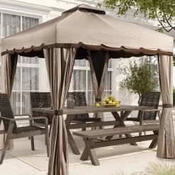 10' X 10' Rivel Soft Top Gazebo With Netting And Curtains By Sojag