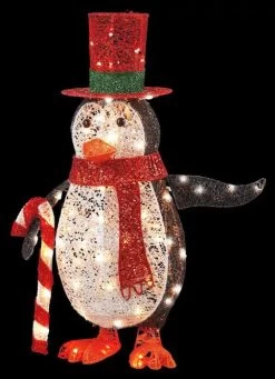 36" LED Acrylic Penguin Holding Candy Cane Outdoor Decoration -Outdoor Garden Living 991680