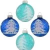 Set Of 4 Feathery Tree Glass Ornaments (Aqua/Blue) -Outdoor Garden Living 991778
