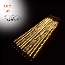 Set Of 10 Hanging Icicle Lights With Chasing Warm White LED Lights 10 Set Of 10 Hanging Icicle Lights With Chasing Warm White LED Lights -Outdoor Garden Living 992455 4