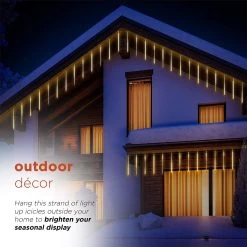 Set Of 10 Hanging Icicle Lights With Chasing Warm White LED Lights 11 Set Of 10 Hanging Icicle Lights With Chasing Warm White LED Lights -Outdoor Garden Living 992455 5