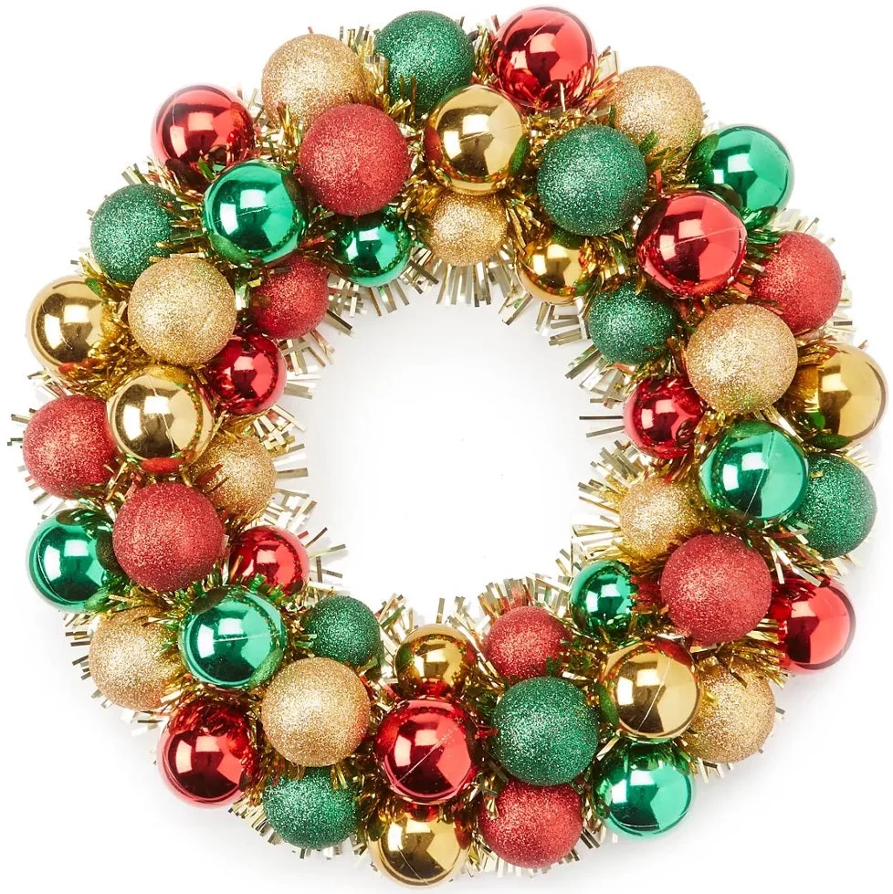 16" Red, Green & Gold Shatterproof Ornament Wreath 3 16" Red, Green & Gold Shatterproof Ornament Wreath