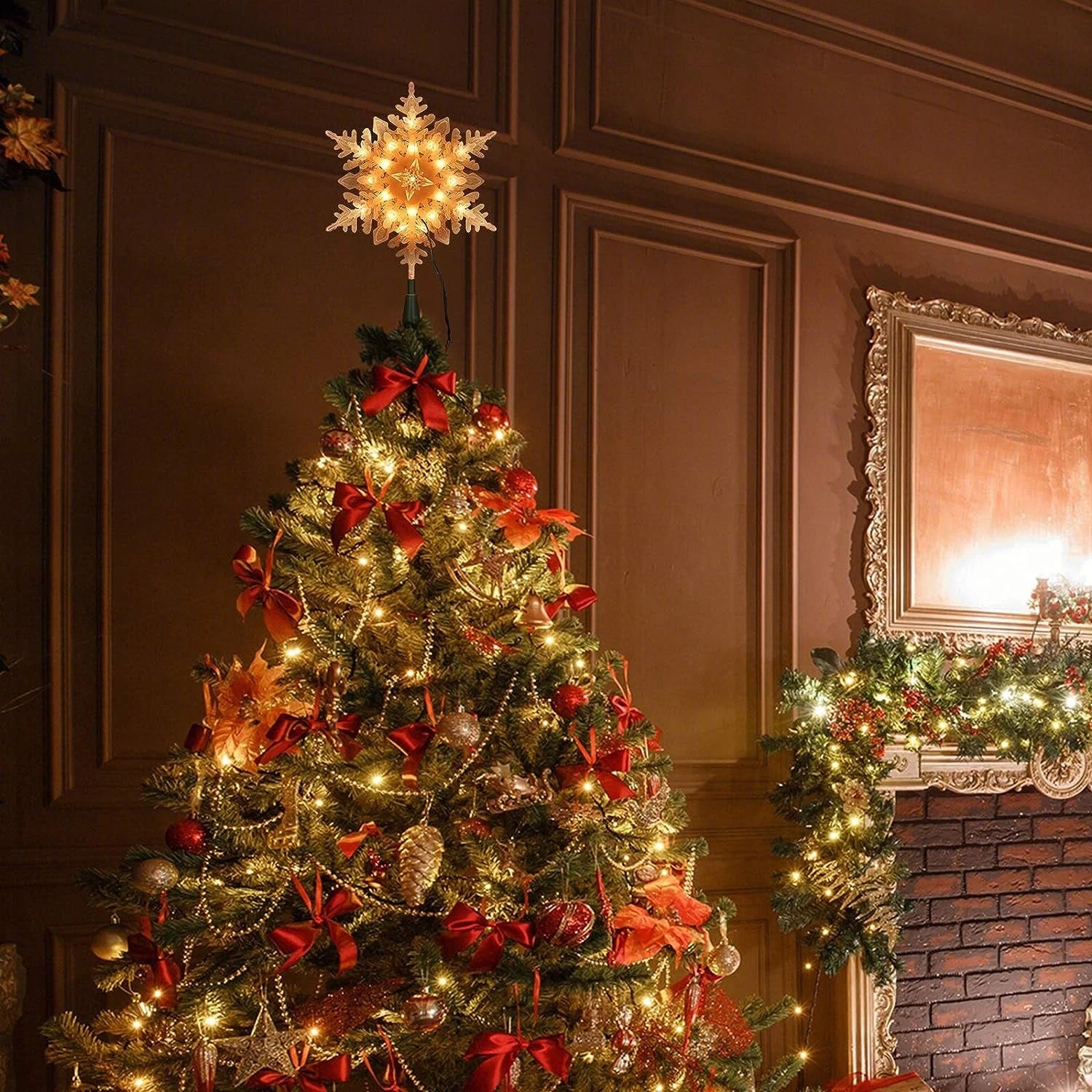 9.25" Pre-Lit Glitter Snowflake Tree Topper 5 9.25" Pre-Lit Glitter Snowflake Tree Topper - Image 3