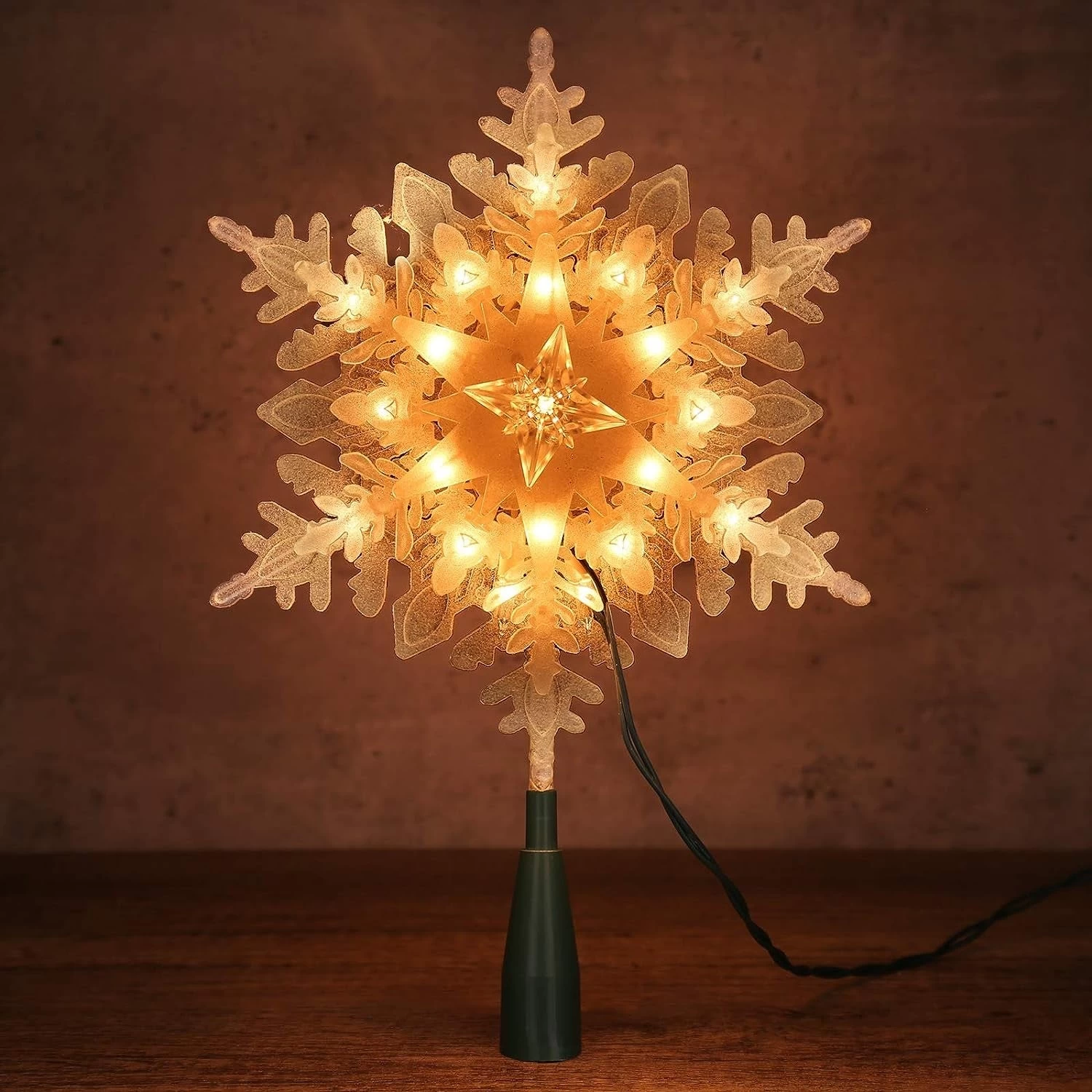 9.25" Pre-Lit Glitter Snowflake Tree Topper 4 9.25" Pre-Lit Glitter Snowflake Tree Topper - Image 2