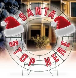 40" Santa Stop Here LED Yard Wreath -Outdoor Garden Living 993004 2