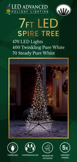 7' LED Spire Tree With Star Yard Art Decoration -Outdoor Garden Living 993008 2