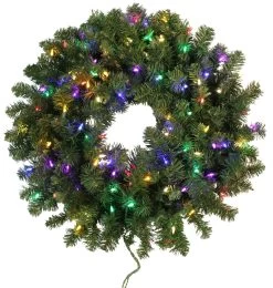 30" Tiffany Christmas Wreath Pre-Lit With 100 Multi-Colored LED Lights -Outdoor Garden Living 993078