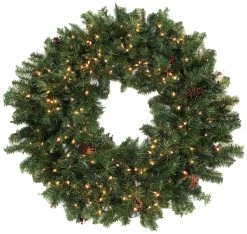 Pre-Lit Wreath With Pine Cones And Berries