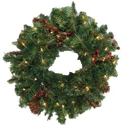 Pre-Lit Wreath With Pine Cones And Berries -Outdoor Garden Living 993127 2