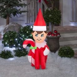3.5' Airblown® Elf On The Shelf Holding Candy Cane Gemmy Inflatable