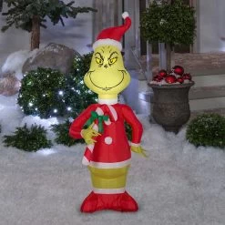 4' Airblown® Dr. Seuss Grinch Holding Candy Cane Christmas Inflatable