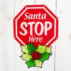 16" Santa Stop Here Shimmer Christmas Wall Art 7 16" Santa Stop Here Shimmer Christmas Wall Art -Outdoor Garden Living 993814 3