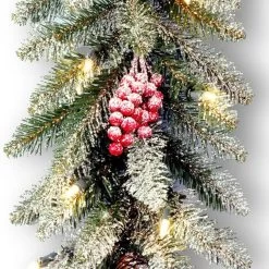 9' Pre-Lit Snowy New Balsam Fir Garland With Pine Cones, Berries And Clear Lights -Outdoor Garden Living 994274 3