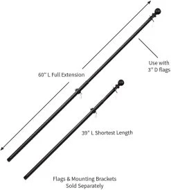 Weather Safe Black Iron Extendable Flag Pole -Outdoor Garden Living 994401 2