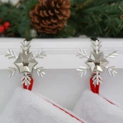 The Original MantleClip® Stocking Holder With Removable Metal Holiday Icons, 2 Pack - Silver Snowflakes