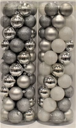 45-Pack Of 60MM Shatterproof Ball Ornaments (Silver/White) -Outdoor Garden Living 995501