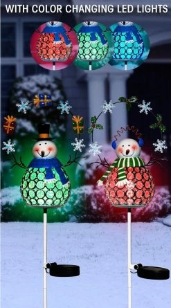 Solar Festive Color Changing Snowman Stake
