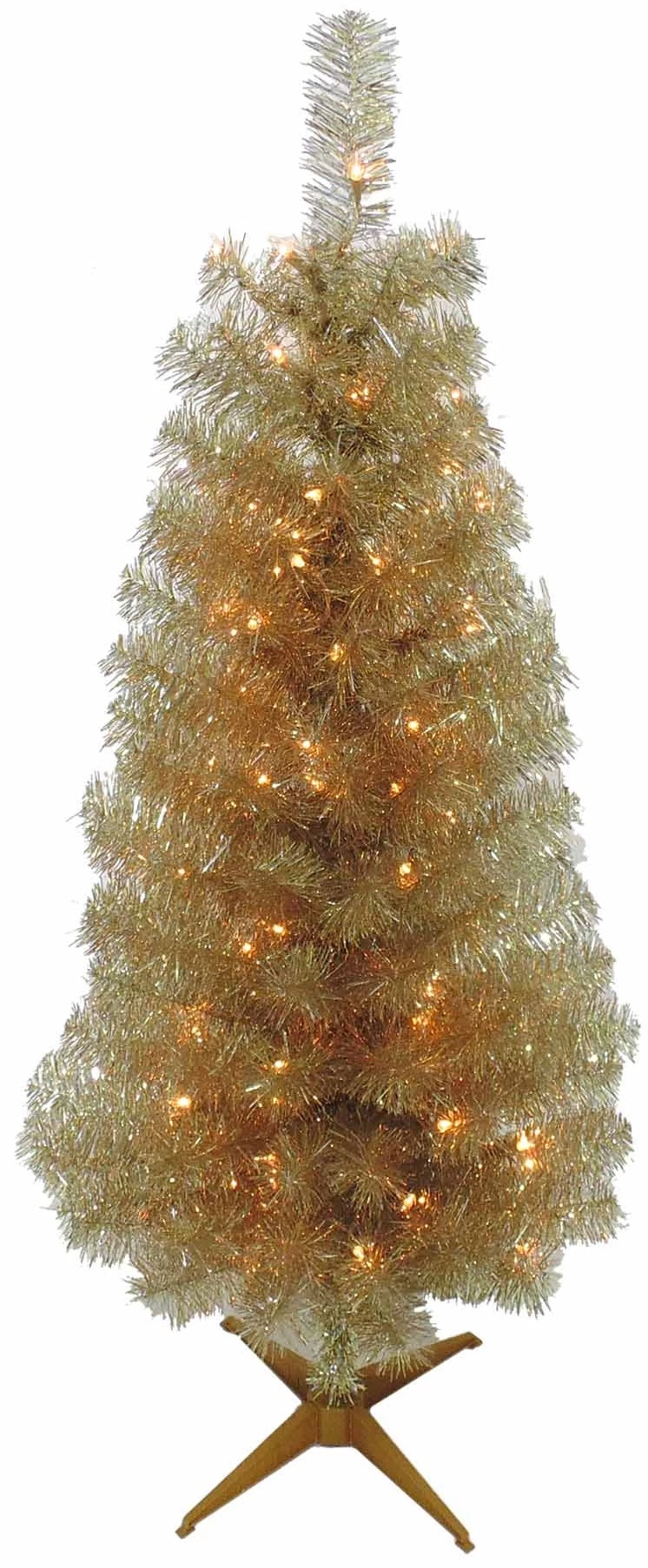 4' Pre-Lit Champagne Tinsel Tree 3 4' Pre-Lit Champagne Tinsel Tree