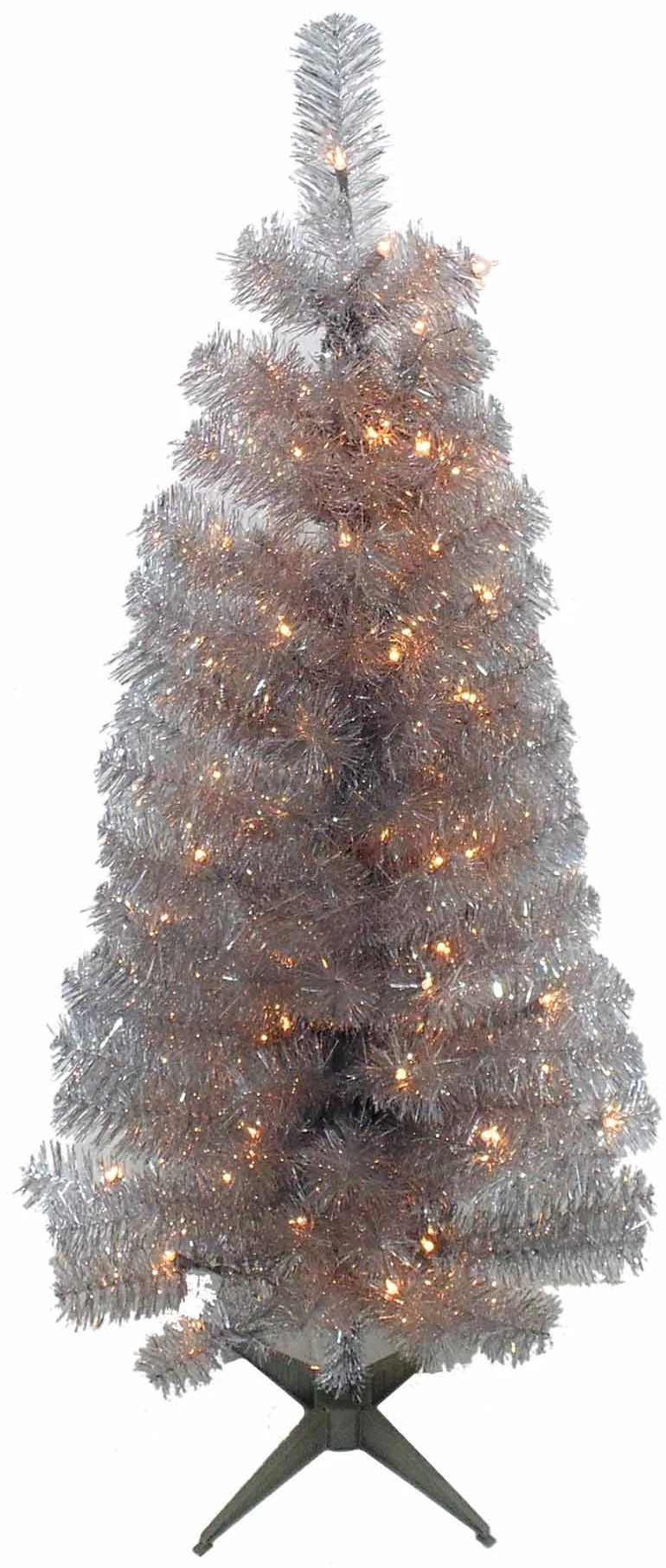 4' Pre-Lit Silver Tinsel Tree 3 4' Pre-Lit Silver Tinsel Tree