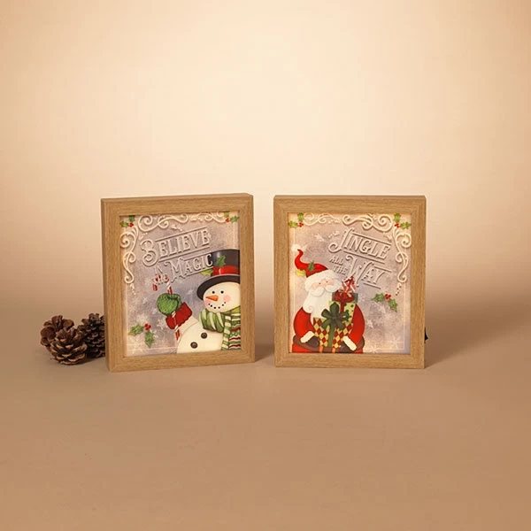 8.5" Battery-Operated Lighted Wood Holiday Snowman & Santa Design Block 3 8.5" Battery-Operated Lighted Wood Holiday Snowman & Santa Design Block