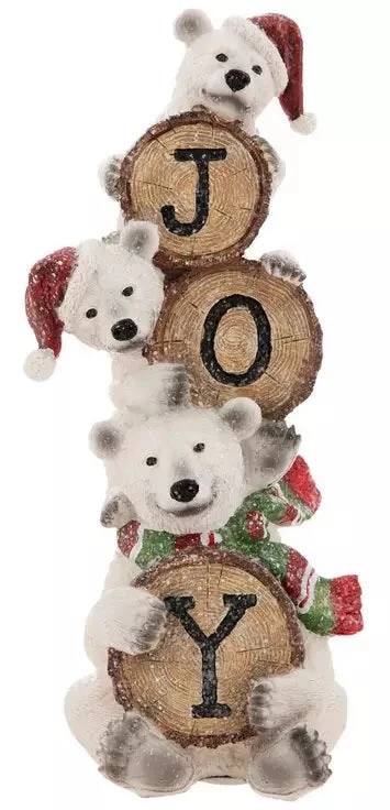 Holiday "Joy" Stacked Polar Bears Resin Figurine 3 Holiday "Joy" Stacked Polar Bears Resin Figurine