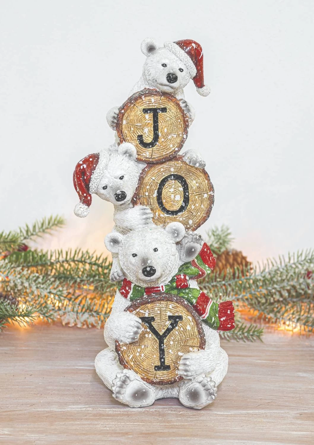 Holiday "Joy" Stacked Polar Bears Resin Figurine 4 Holiday "Joy" Stacked Polar Bears Resin Figurine - Image 2