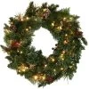 24" Frosted Berkshire Pine Wreath With 80 Color-Changing, Battery-Operated Starry Lights -Outdoor Garden Living 997461