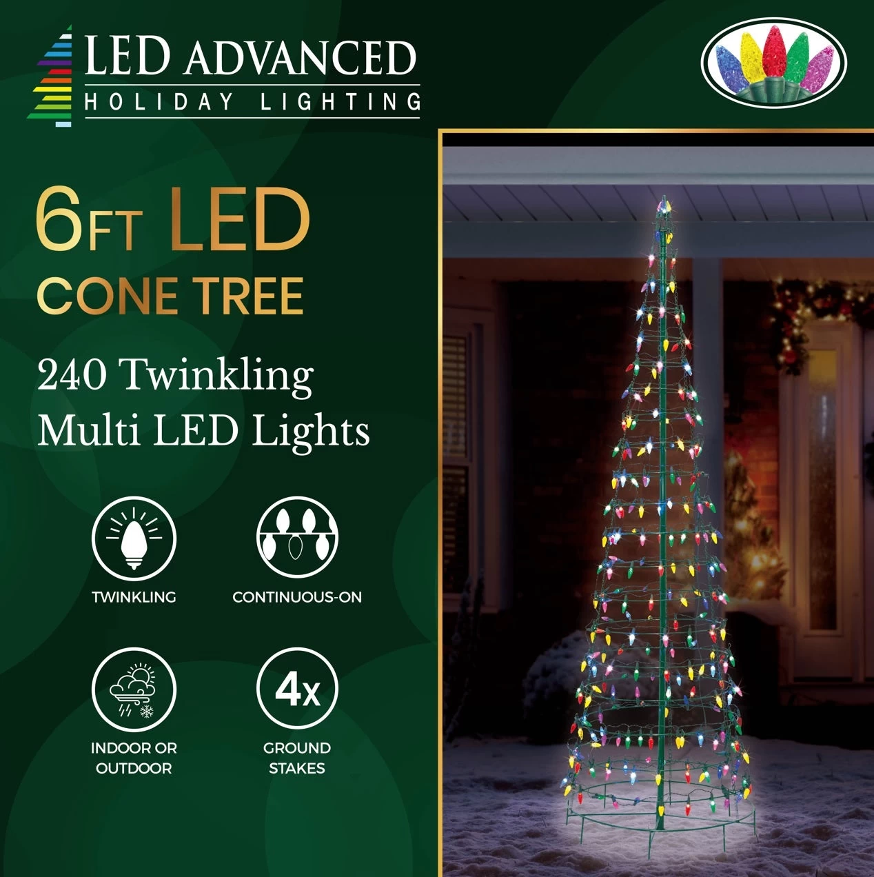 Set Of 2 Wire Cone Trees With Multi-Colored Twinkling LED Lights 6 Set Of 2 Wire Cone Trees With Multi-Colored Twinkling LED Lights - Image 4