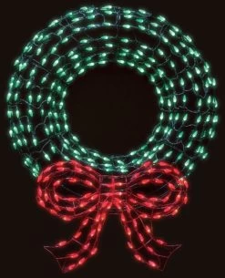 Twinkling Green LED Wreath Sculpture With Red Bow -Outdoor Garden Living 997492 2