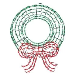 Twinkling Green LED Wreath Sculpture With Red Bow -Outdoor Garden Living 997492 7