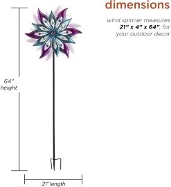 Purple And Aqua Floral Windmill Stake With Gems Kinetic Spinner -Outdoor Garden Living 998155 7