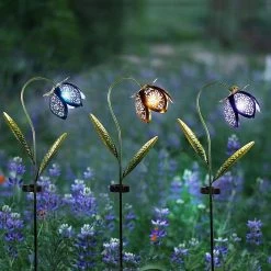 Solar Metal Glass Flower Stakes