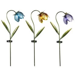 Solar Metal Glass Flower Stakes 7 Solar Metal Glass Flower Stakes -Outdoor Garden Living 998162