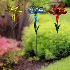 Spinning Glass And Metallic Flower Stakes -Outdoor Garden Living 998166 2