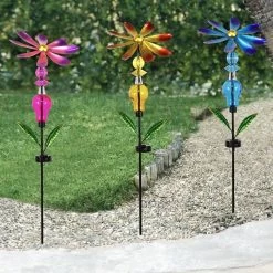 Bejeweled Metal Spinning Floral Solar Stake Light -Outdoor Garden Living 998167 2