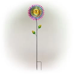 Metal Daisy Wind Spinner Stake -Outdoor Garden Living 998173 2