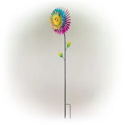 Metal Daisy Wind Spinner Stake -Outdoor Garden Living 998173 3