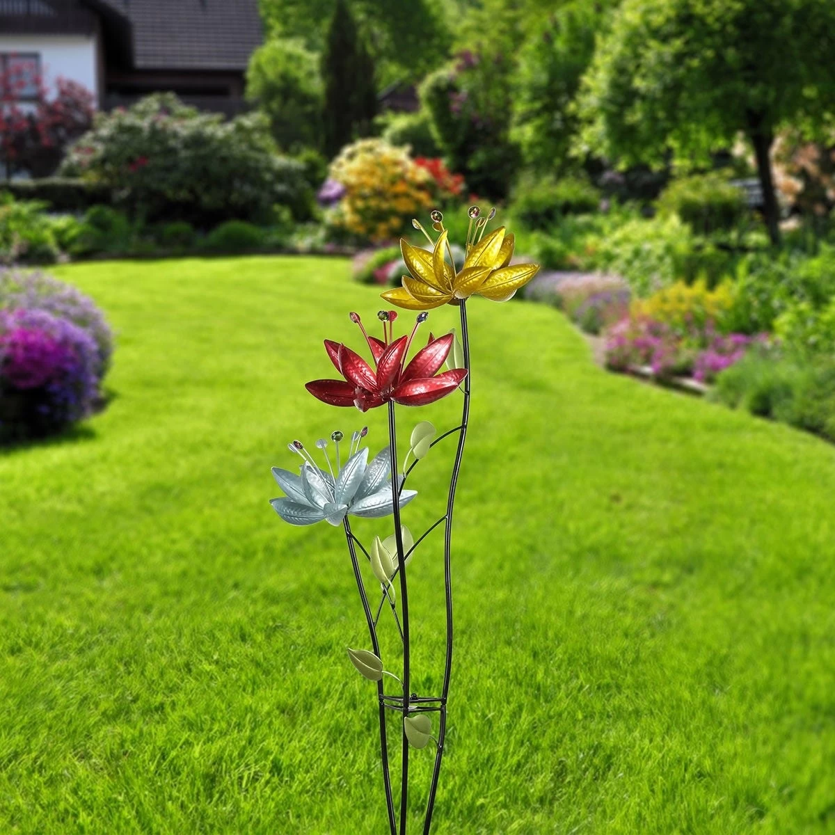Blossoming Lily Floral Trio Spinner Metal Garden Stake 5 Blossoming Lily Floral Trio Spinner Metal Garden Stake - Image 3
