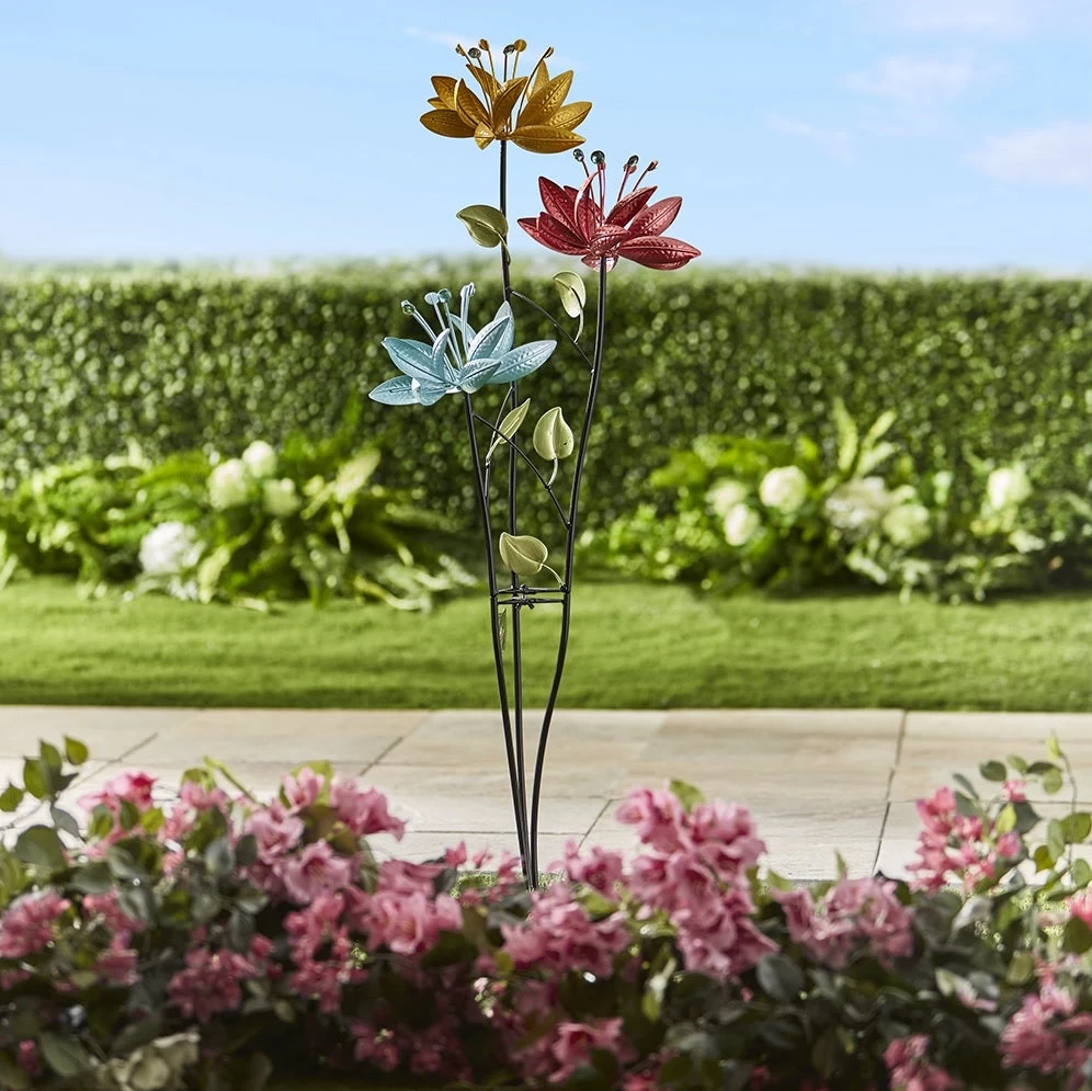 Blossoming Lily Floral Trio Spinner Metal Garden Stake 7 Blossoming Lily Floral Trio Spinner Metal Garden Stake - Image 5