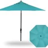9' Auto Tilt Market Black Frame Aqua Canopy Umbrella Thin Pole 2 9' Auto Tilt Market Black Frame Aqua Canopy Umbrella Thin Pole -Outdoor Garden Living 998535 2
