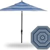 9' Auto Tilt Market Black Frame Hampton Stripe Canopy Umbrella Thin Pole -Outdoor Garden Living 998537