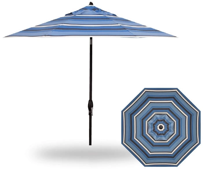 9' Auto Tilt Market Black Frame Hampton Stripe Canopy Umbrella Thin Pole 3 9' Auto Tilt Market Black Frame Hampton Stripe Canopy Umbrella Thin Pole